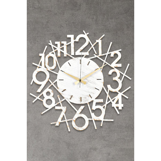 Muyika 41x41cm metal wall clock with distressed white finish and overlapping numeral design on Tampa Home & Garden Store