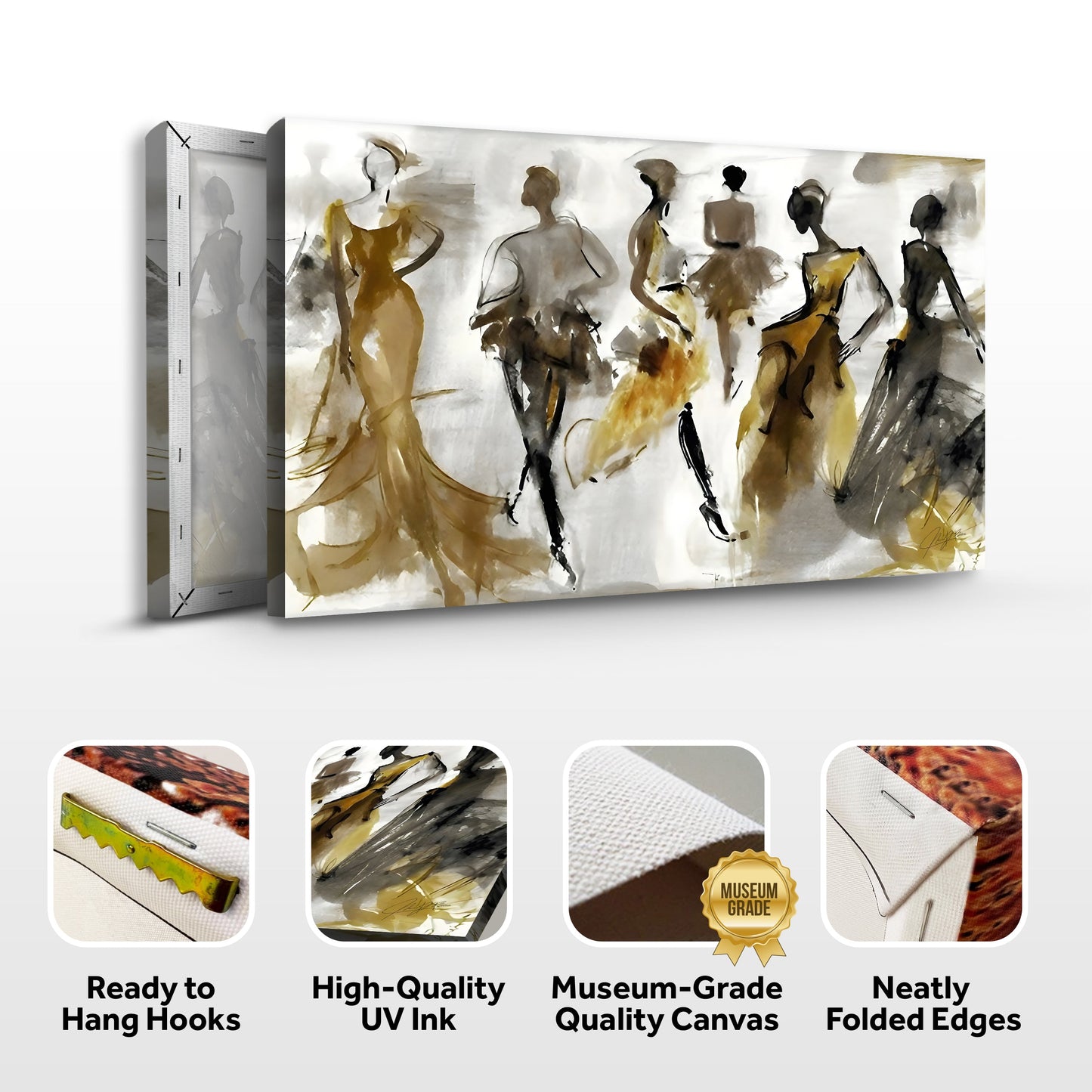 Canvas Print Time Whispers by Tailored Canvases, abstract gold-brown silhouettes on white canvas on Tampa Home & Garden Store