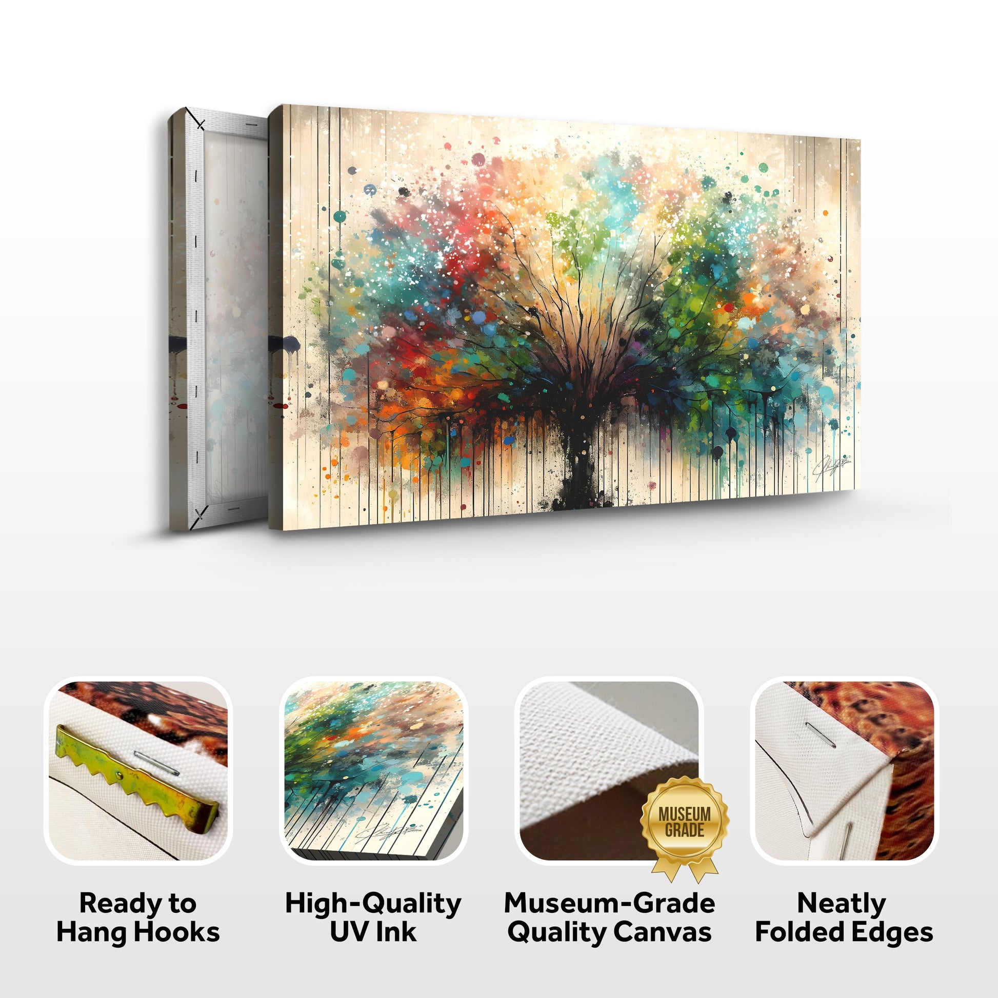 Canvas Print Season Spectrum Tailored Canvases, vibrant crafting canvas with trees on wood grain on Tampa Home & Garden Store