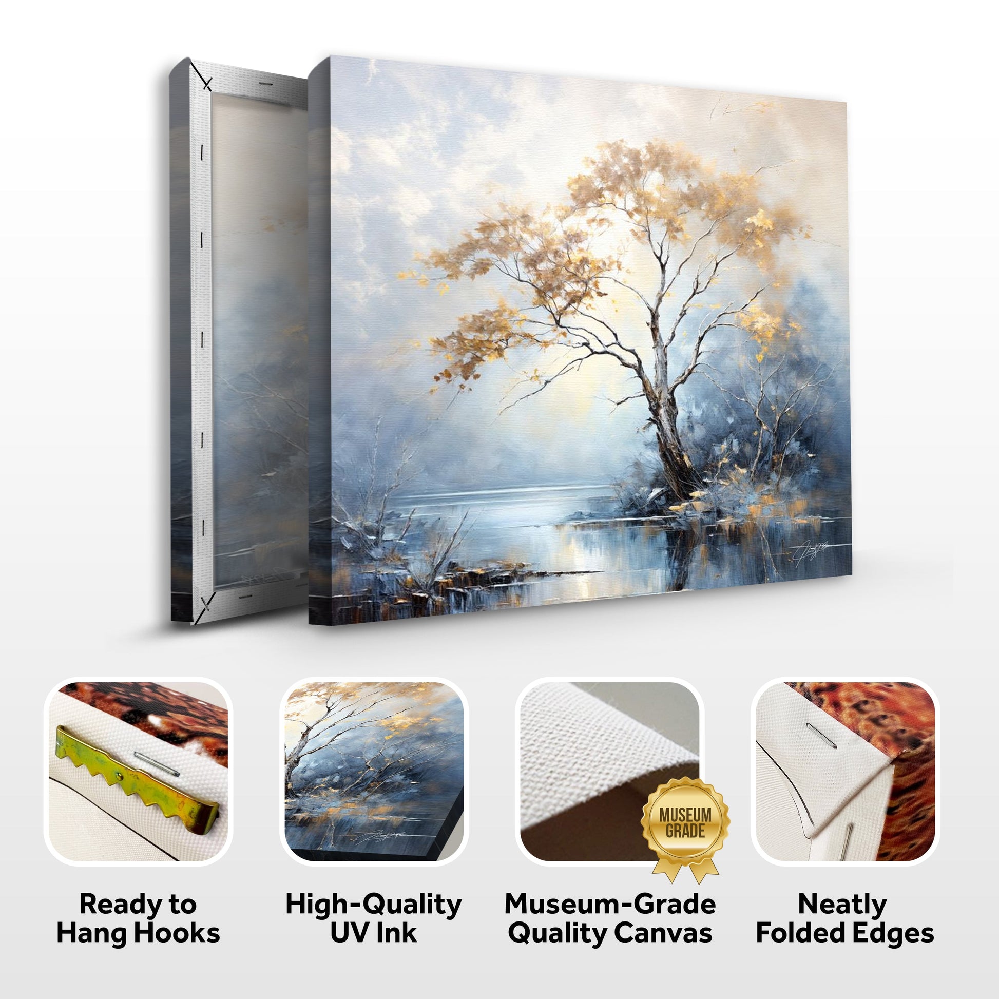 Canvas Print Autumnal Reflection by Tailored Canvases, autumn tree triptych by water on Tampa Home & Garden Store