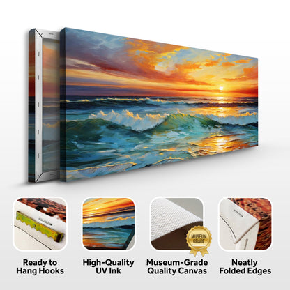 3-panel Canvas Print Sunset Surge by Tailored Canvases, vivid sunset over waves on canvas on Tampa Home & Garden Store