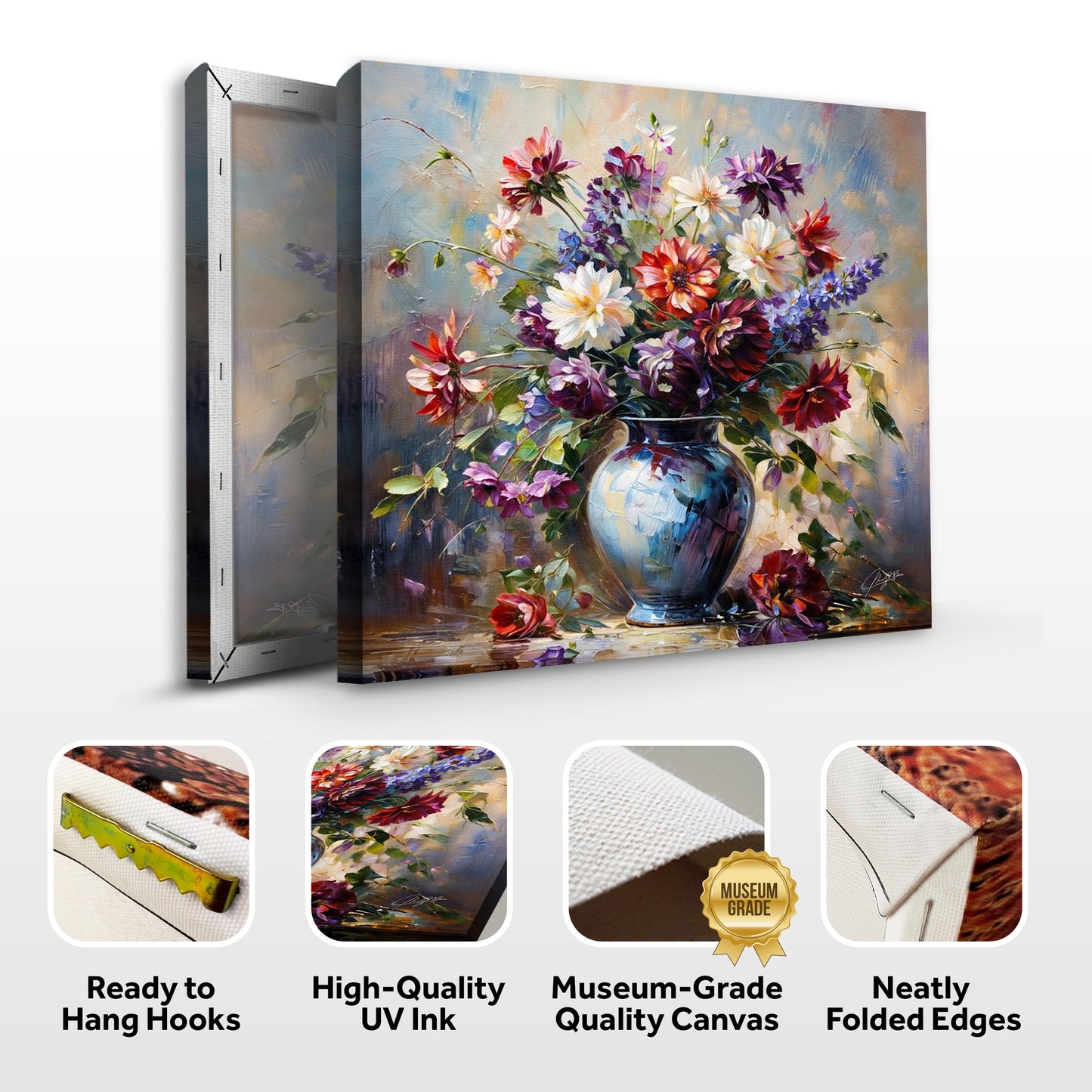 Canvas Print: Flore Symphony by Tailored Canvases, vibrant bouquet in a blue vase on Tampa Home & Garden Store