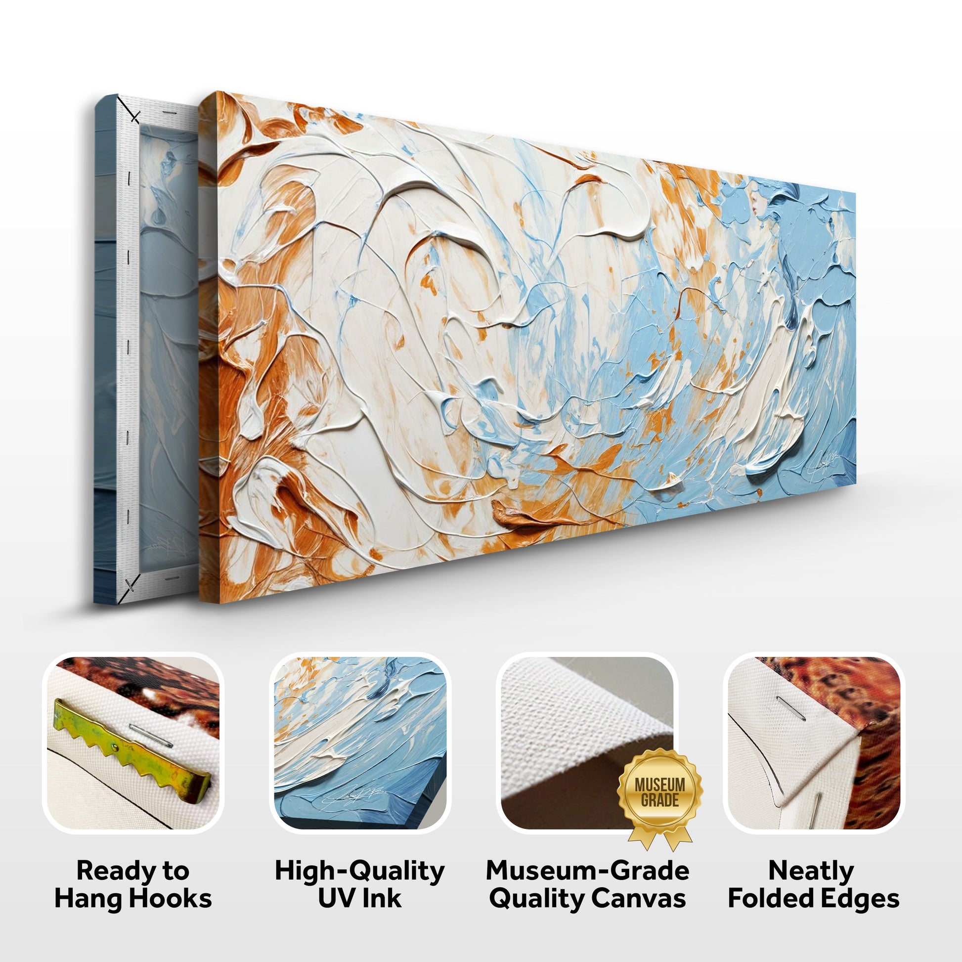 Canvas Print Pebble Tides III by Tailored Canvases with stacked orange blue white swirls on Tampa Home & Garden Store
