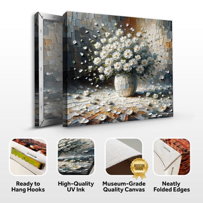 Canvas Print Porcelain Bloom by Tailored Canvases with white daisies on a textured tile backdrop on Tampa Home & Garden Store