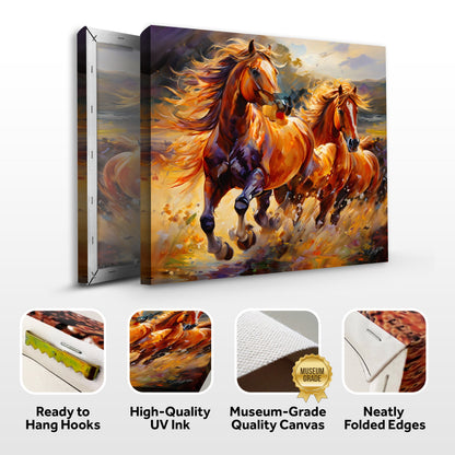Two-panel canvas print Majestic Gallop by Tailored Canvases, fiery orange horses in motion on Tampa Home & Garden Store