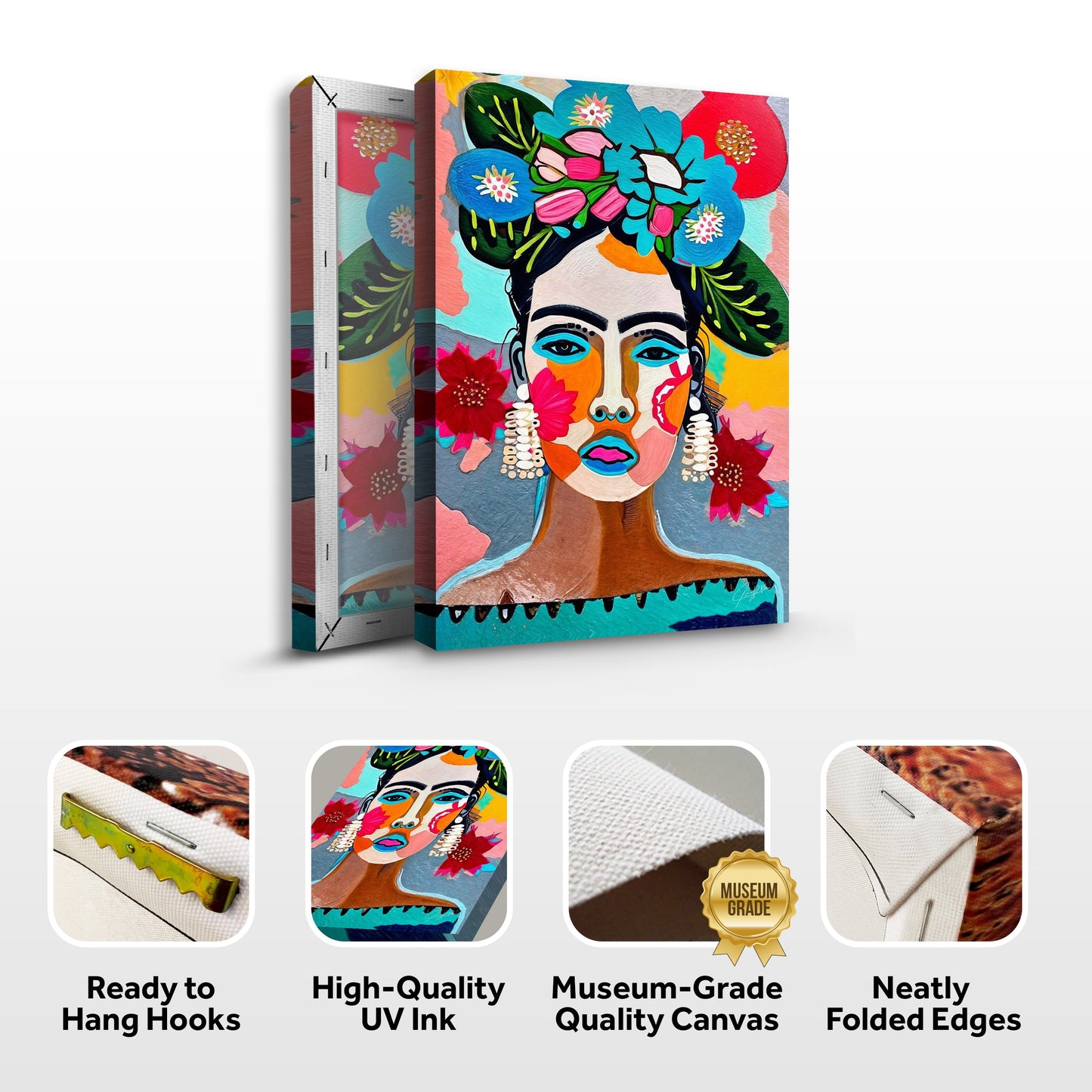 Canvas Print Floral Muse III by Tailored Canvases, Frida-inspired multicolor triptych on canvas on Tampa Home & Garden Store
