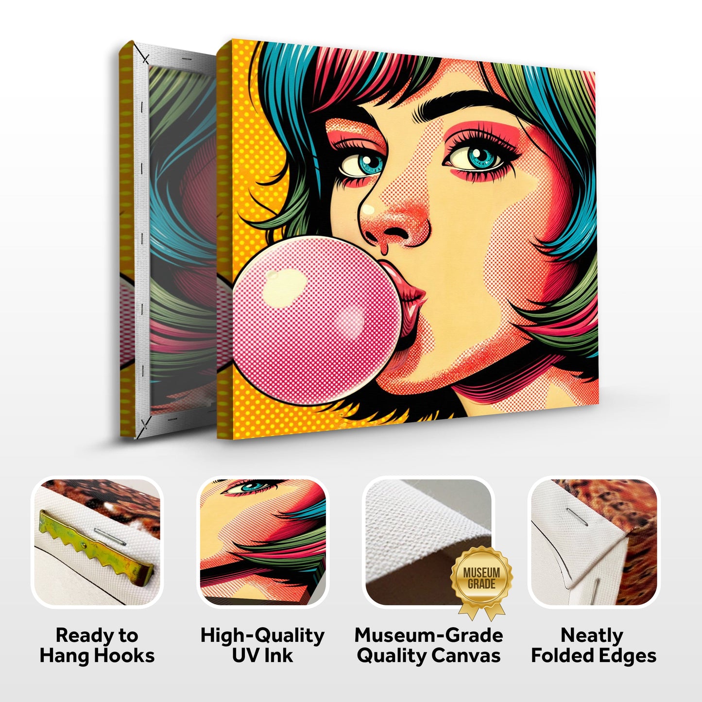 Canvas Print Roys Bubble by Tailored Canvases, pop art portrait on 3 stacked canvases on Tampa Home & Garden Store