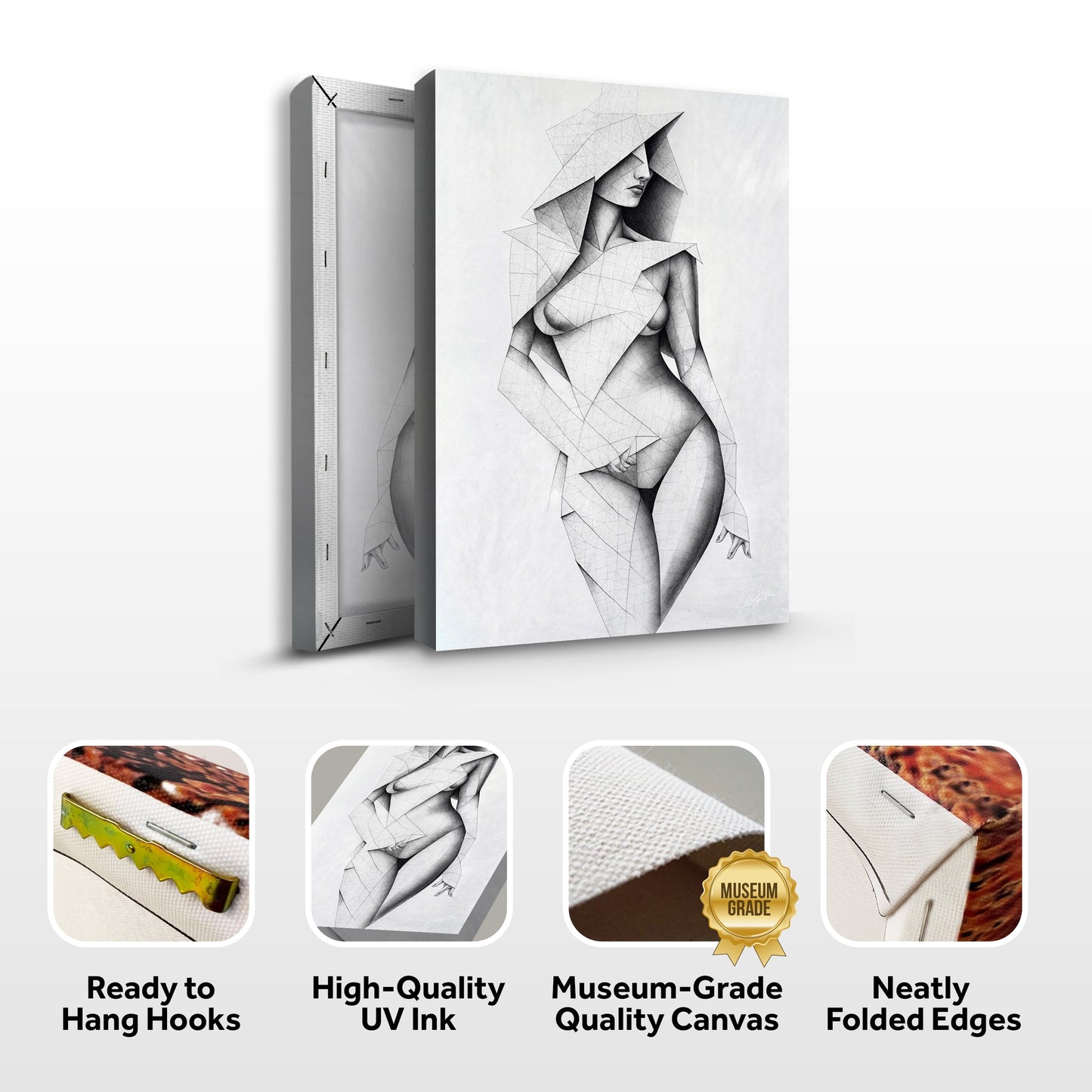 Canvas Print Tangible Point Tailored Canvases, grayscale geometric portrait on canvas on Tampa Home & Garden Store