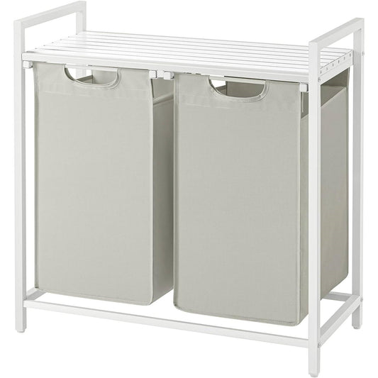 2-Basket Laundry Hamper Sorter White Frame Removable Bags and Top Storage Shelf - Tampa Home & Garden Store