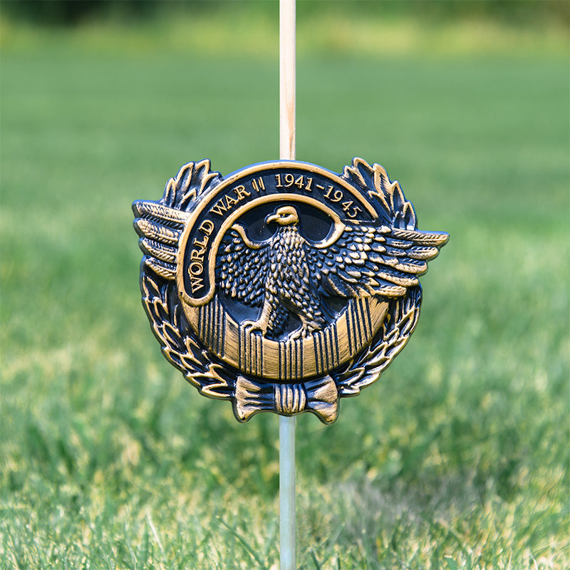 WWII Veteran Grave Marker & Flag Holder with Aluminum Ground Spike | Made in USA - Tampa Home & Garden Store