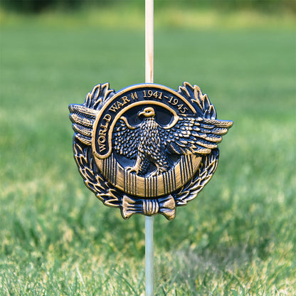 WWII Veteran Grave Marker & Flag Holder with Aluminum Ground Spike | Made in USA - Tampa Home & Garden Store