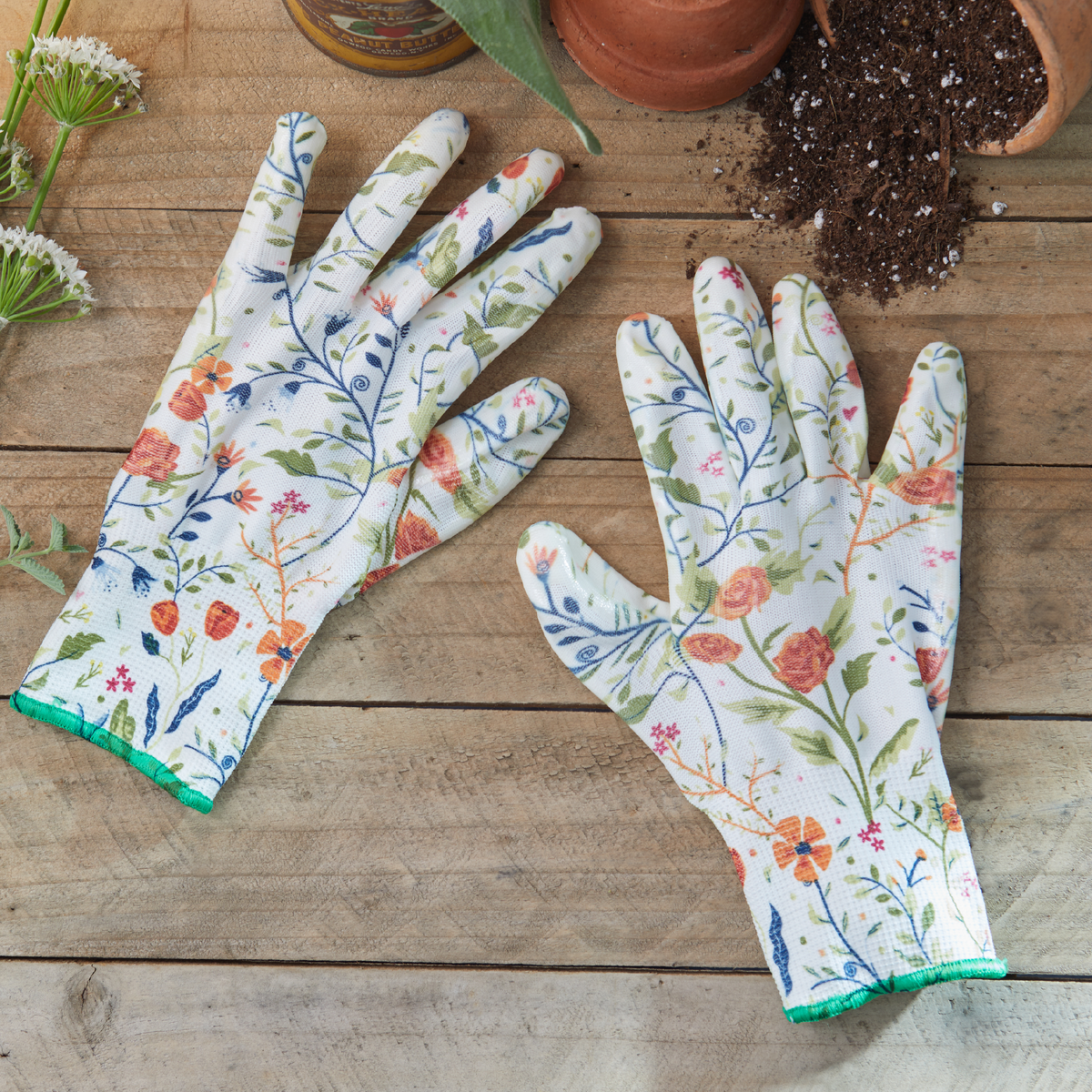 Nitrile Weeder Gloves floral print with green cuff by Womanswork on Tampa Home & Garden Store