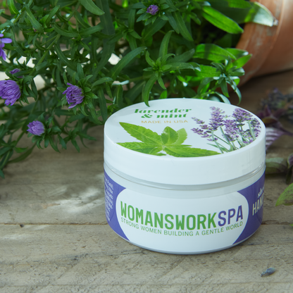 Lavender Mint Shea Butter Hand Cream tin by Womanswork lavender illustration on Tampa Home & Garden Store