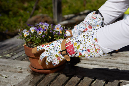 Arm Saver Gloves by Womanswork, floral print garden gloves with leather accents on Tampa Home & Garden Store