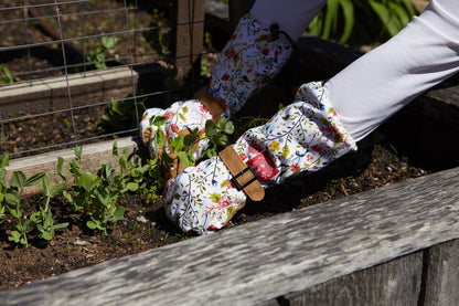 Arm Saver Gloves by Womanswork floral garden gloves with brown leather cuffs for gardening on Tampa Home & Garden Store