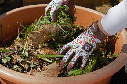 Digger Gardening Gloves by Womanswork with floral fabric for weeding in a pot on Tampa Home & Garden Store