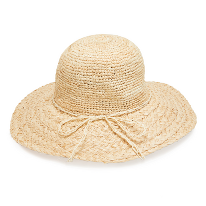 Raffia Sun Hat by Womanswork, natural woven straw with braided cord around crown and wide brim on Tampa Home & Garden Store