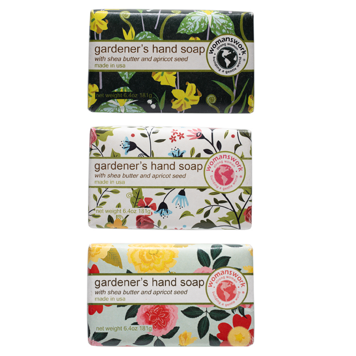 Gardener's Hand Soap bar in Garden of Paradise print by Womanswork, floral wrappers, 4 bars on Tampa Home & Garden Store