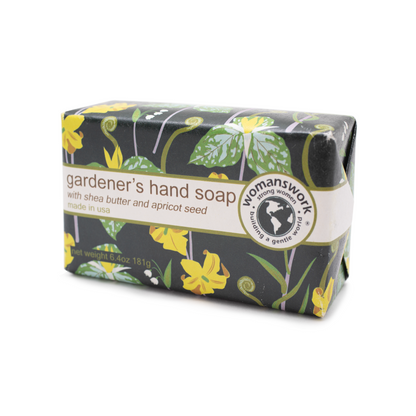 Gardeners Hand Soap by Womanswork in Woodland Garden Print packaging with floral motif on Tampa Home & Garden Store