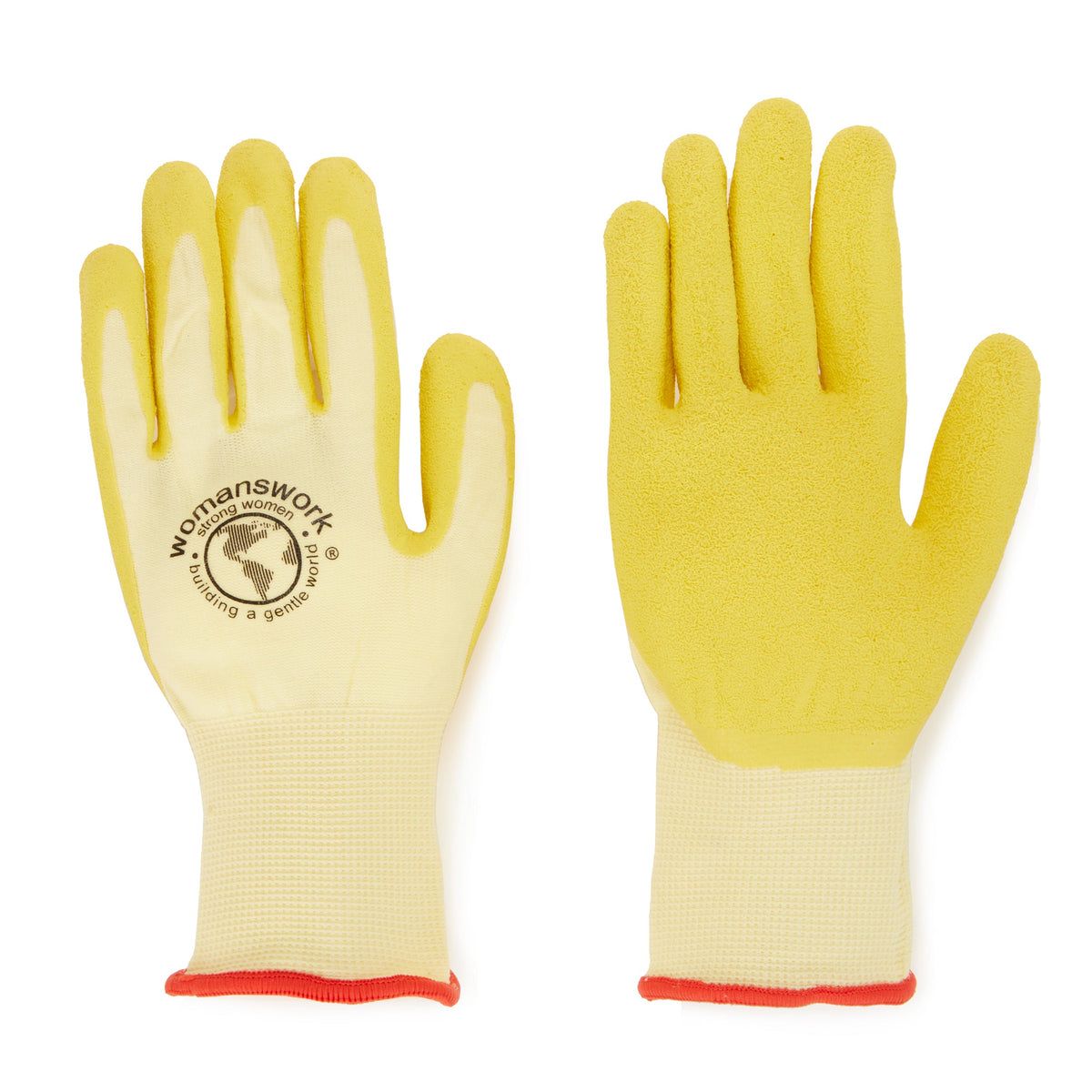 The Weeder Glove by Womanswork, beige fabric with yellow rubber coating, pair on Tampa Home & Garden Store