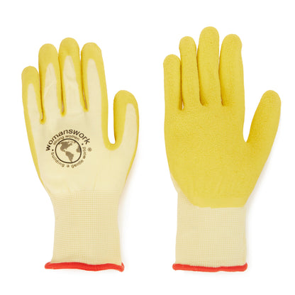 The Weeder Glove by Womanswork, beige fabric with yellow rubber coating, pair on Tampa Home & Garden Store