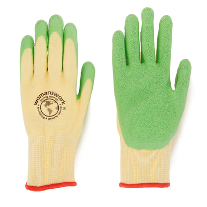 Weeder Glove by Womanswork: beige with green fingertips and a lime textured glove, 2-pack on Tampa Home & Garden Store