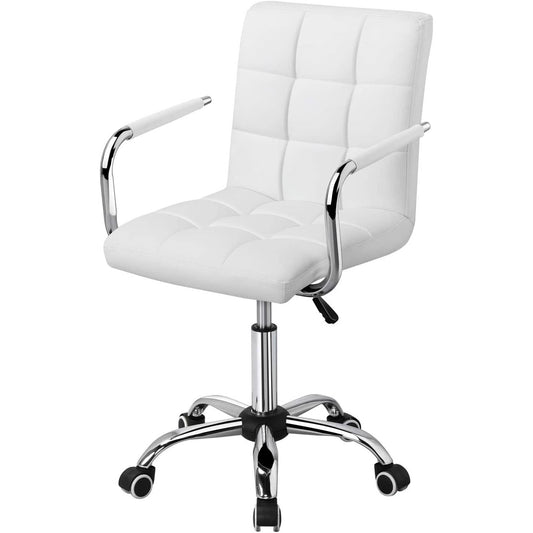 White Modern Faux Leather Mid-Back Swivel Office Chair with Armrests and Wheels - Tampa Home & Garden Store