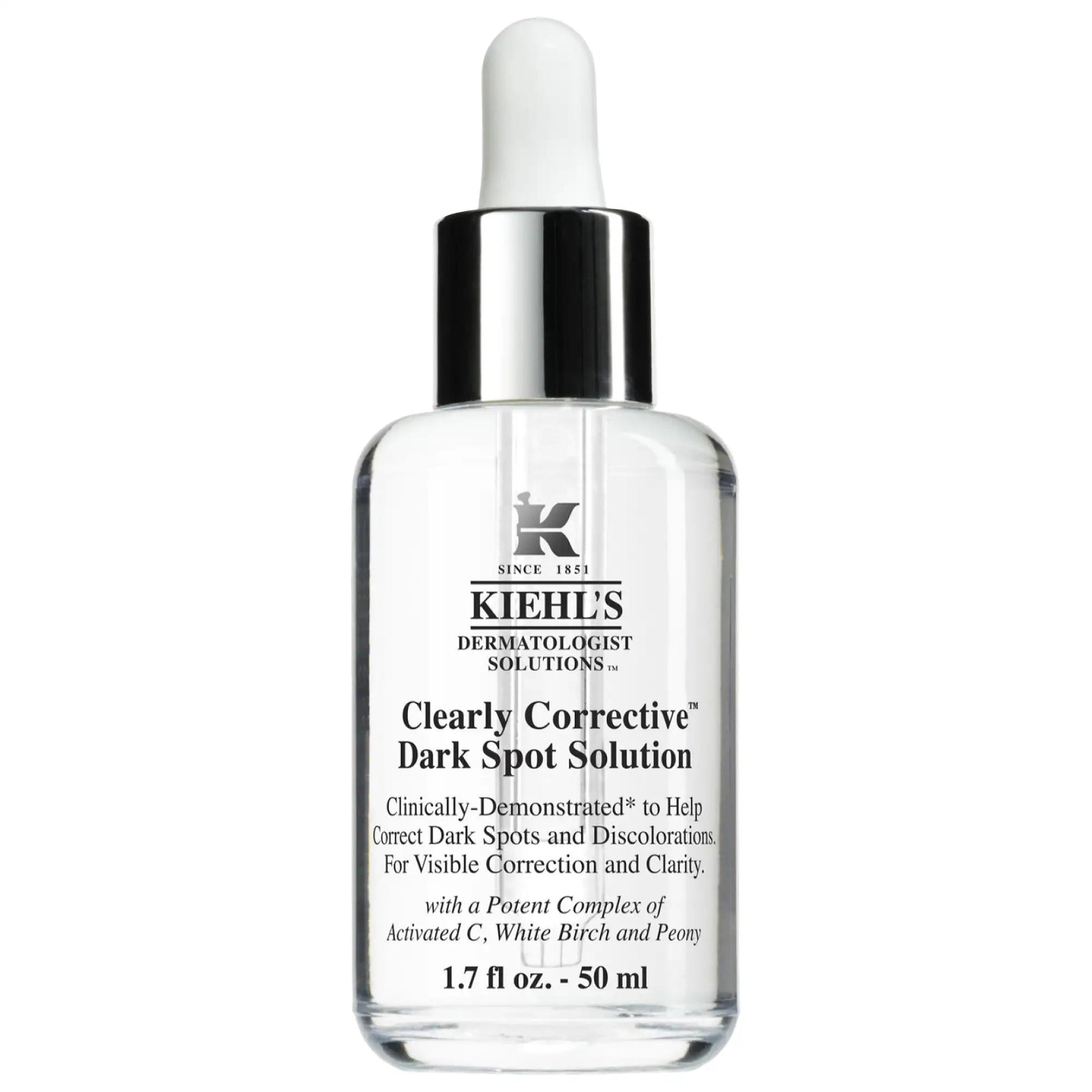 Kiehl's Clearly Corrective Dark Spot Solution serum bottle with white dropper cap on Tampa Home & Garden Store