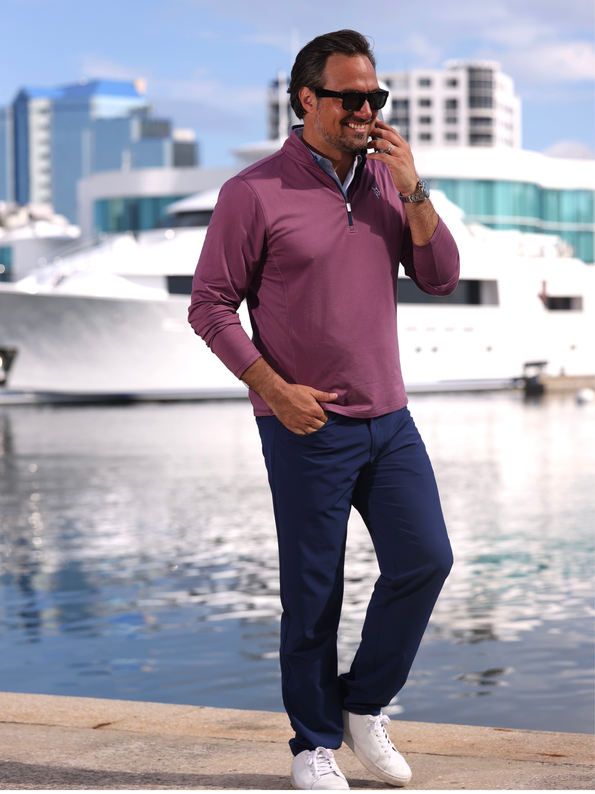 Montauk Quarter Zip Midweight Comfort top plum color by White Water Life on Tampa Home & Garden Store