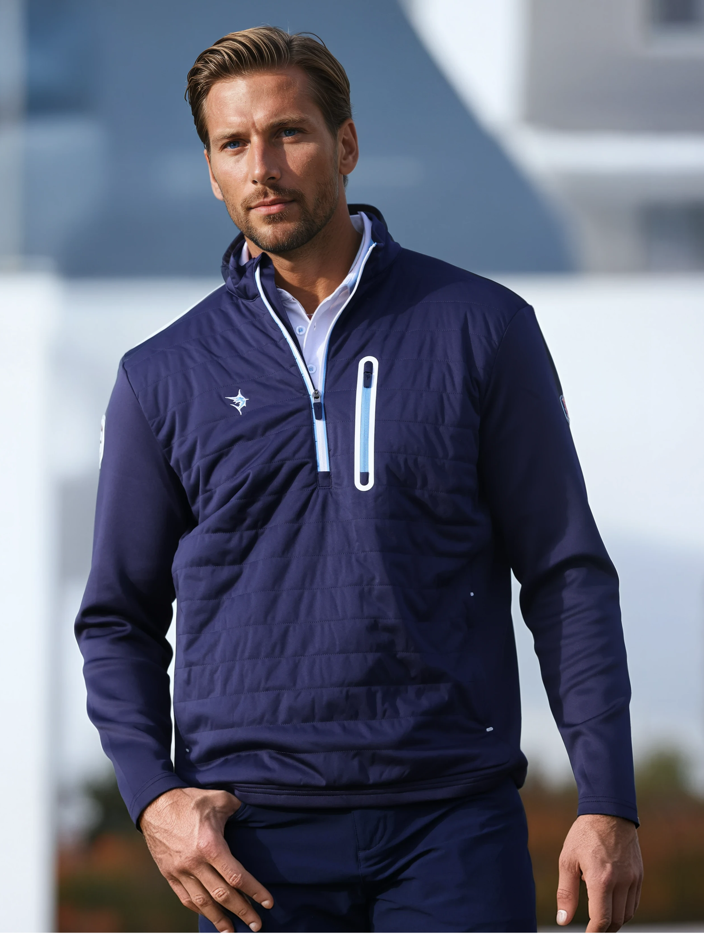 Hampton Pullover Technical Layer navy quarter-zip with chest zip pocket White Water Life on Tampa Home & Garden Store