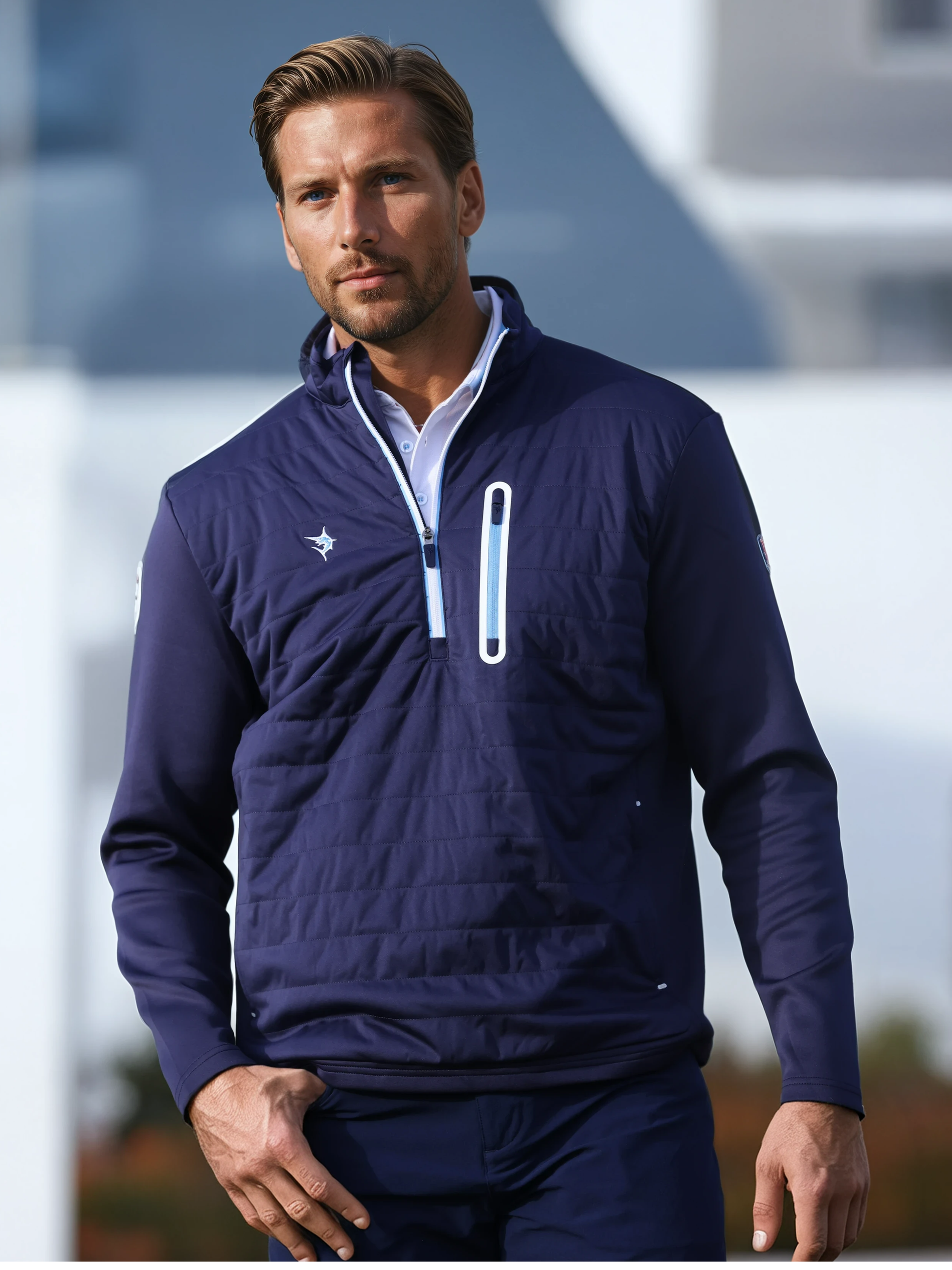 Hampton Pullover Technical Layer navy quarter-zip with chest zip pocket White Water Life on Tampa Home & Garden Store