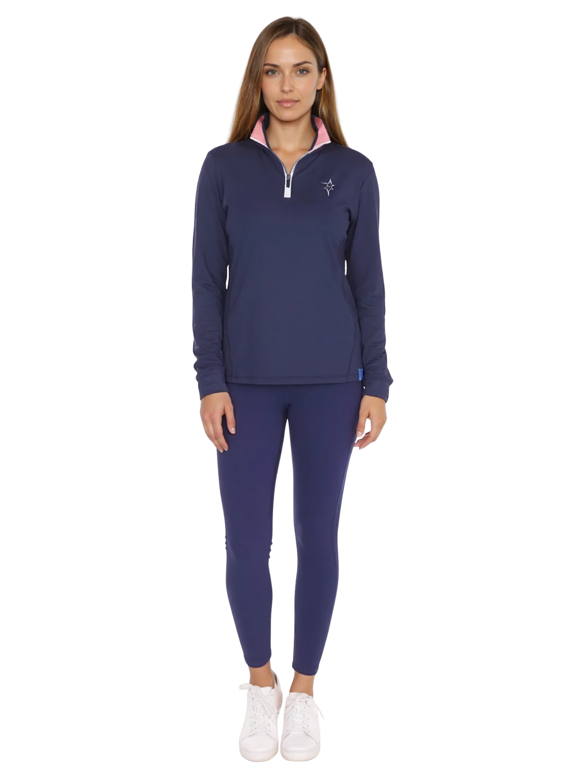 Women's Monterey Quarter Zip navy top with pink collar and white zipper by White Water Life on Tampa Home & Garden Store