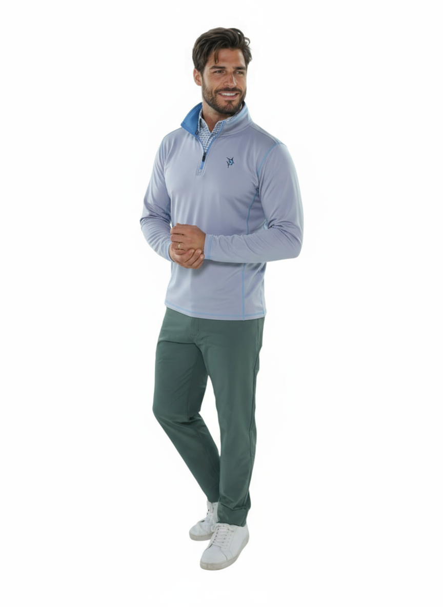 Montauk Quarter Zip Midweight Comfort by White Water Life, light blue pullover with stand collar on Tampa Home & Garden Store
