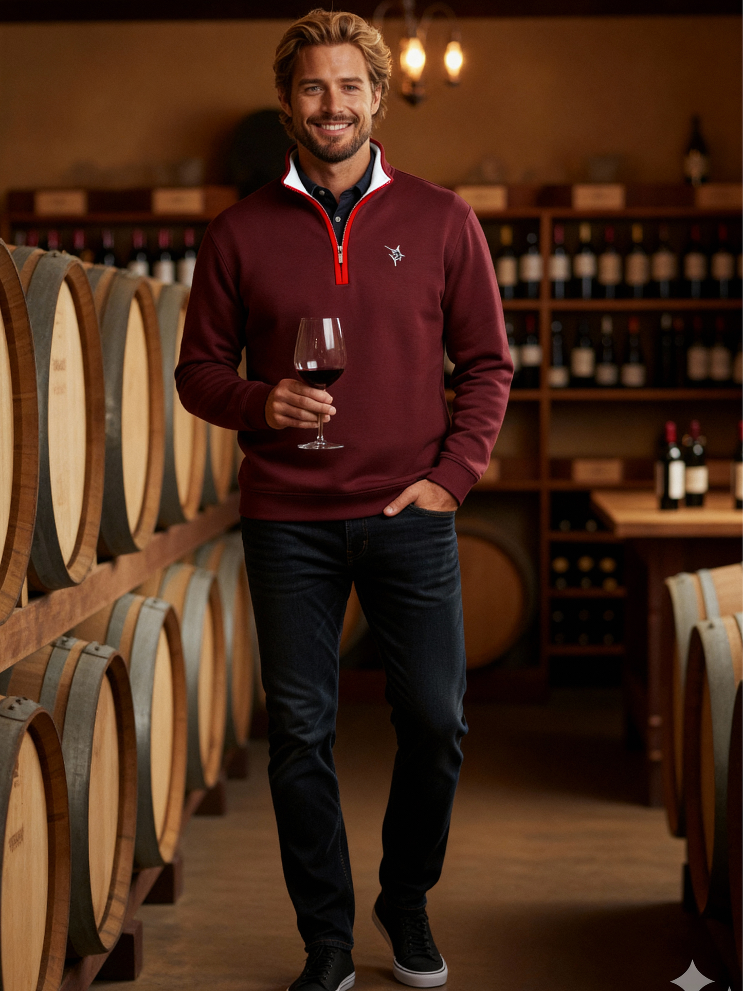 Turnberry Quarter Zip Smooth Knit burgundy pullover with red zipper White Water Life on Tampa Home & Garden Store