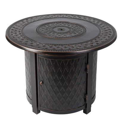 Wagner 33in round aluminum LPG gas fire pit with bronze finish and woven sides Fire Sense on Tampa Home & Garden Store