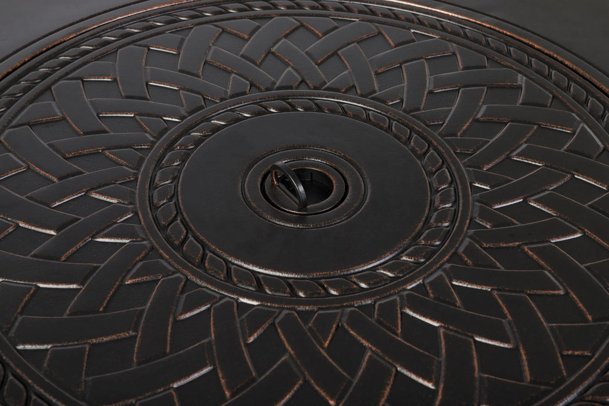 Wagner 33in round aluminum LPG fire pit top with braided ring pattern on Tampa Home & Garden Store