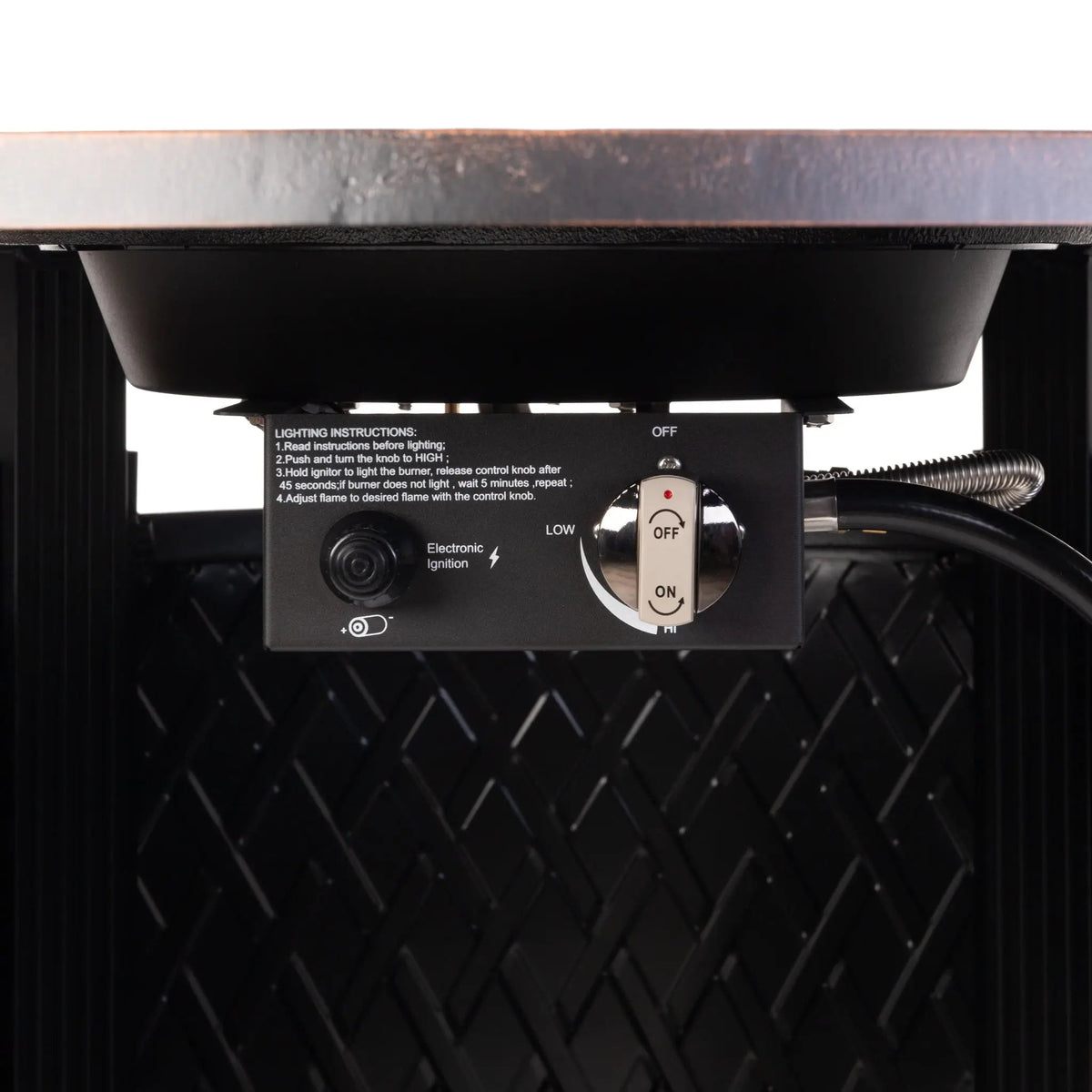 Wagner 33in round aluminum LPG gas fire pit with black body and copper rim on Tampa Home & Garden Store