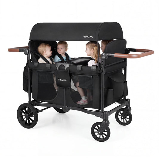 Wagon Stroller for 4 Kids Foldable 4-Seater Push-Pull Toddler Stroller - Tampa Home & Garden Store