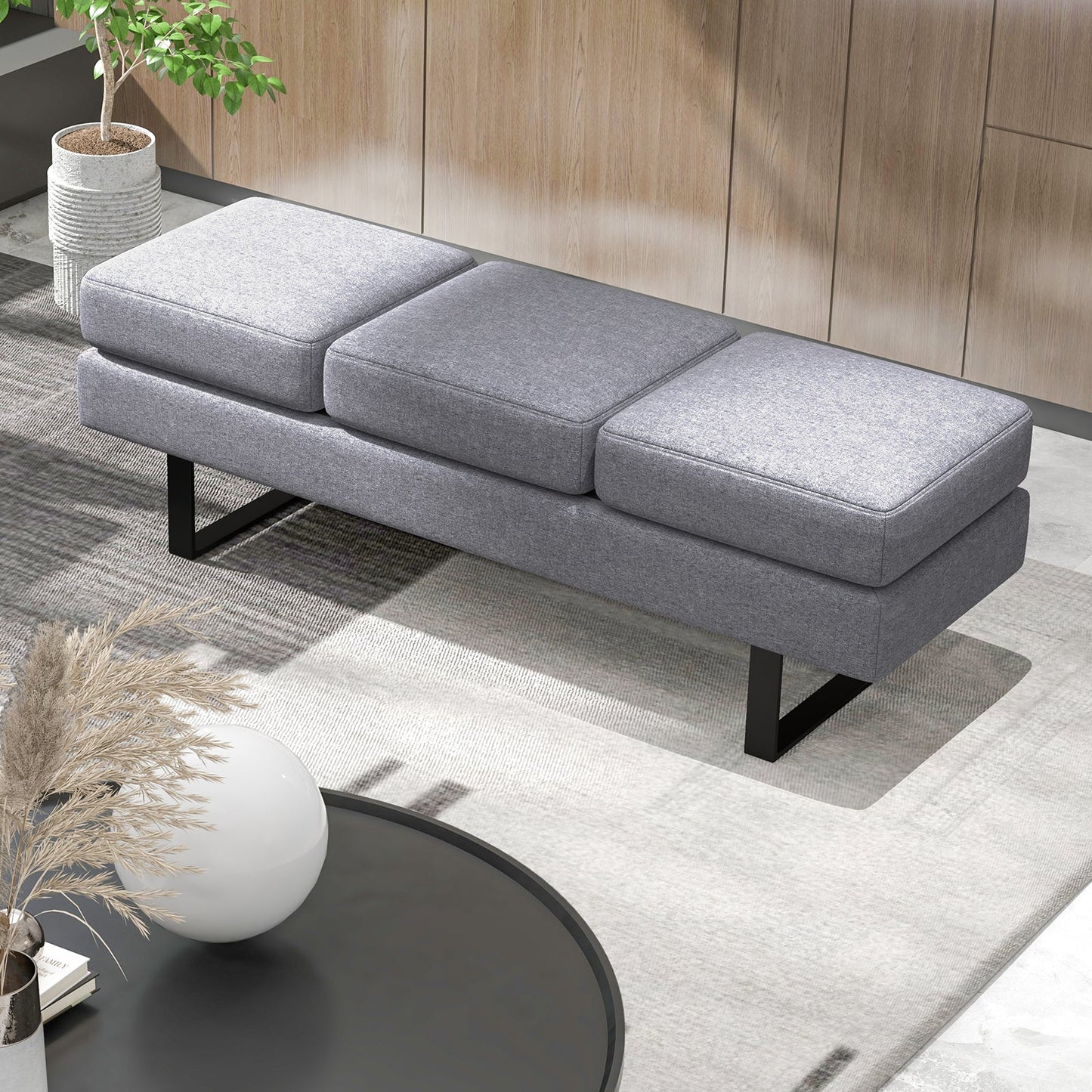 Waiting Room Bench Seating Long Bench with Metal Frame Leg