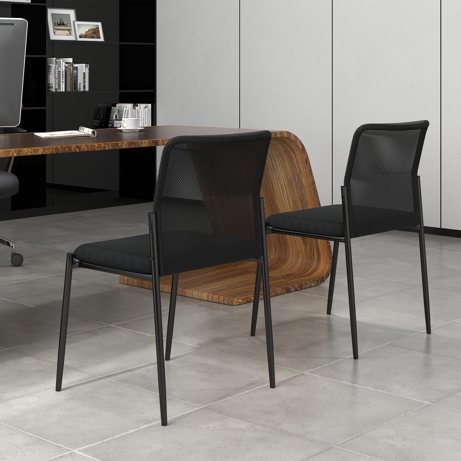 Waiting Room Chair Set of 2 with Ergonomic Mesh Backrest and Padded Seat-Black - Tampa Home & Garden Store