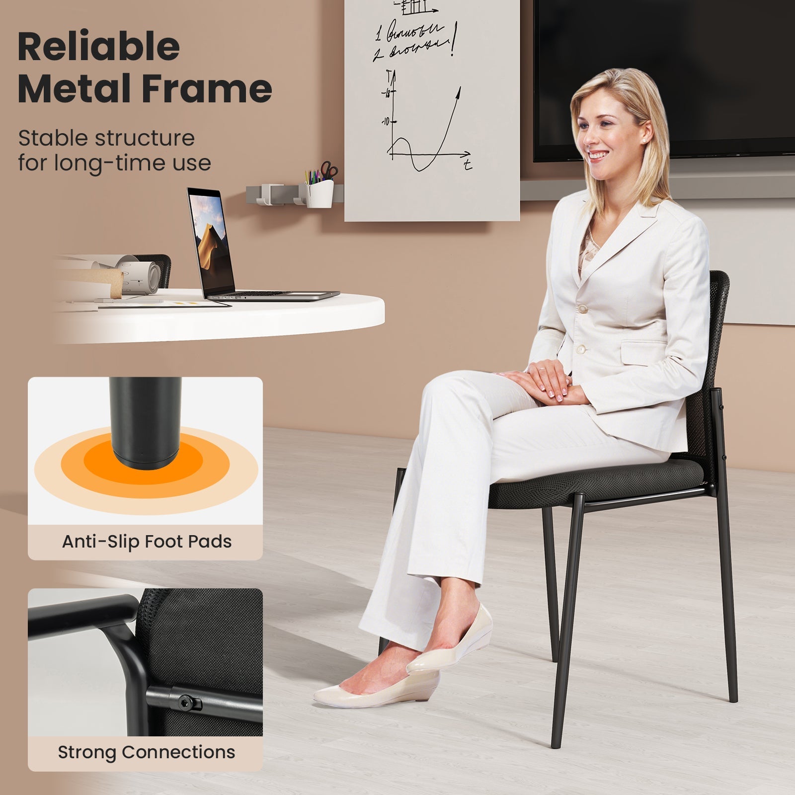 Waiting Room Chair Set of 2 with Ergonomic Mesh Backrest and Padded Seat-Black - Tampa Home & Garden Store