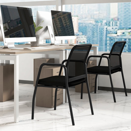 Waiting Room Chair Set of 2 Office Guest Chairs with Ergonomic Mesh Backrest-Black - Tampa Home & Garden Store