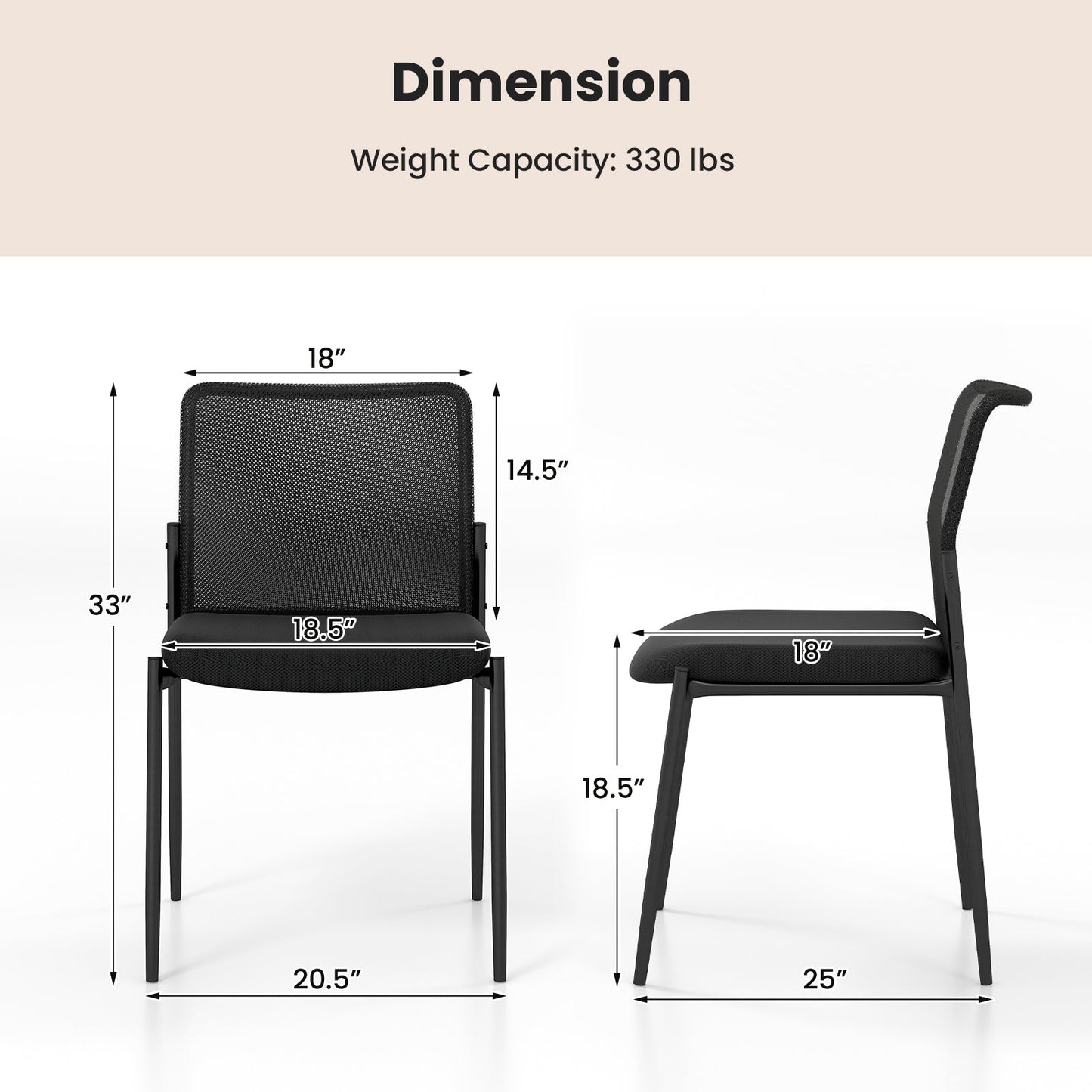 Waiting Room Chair Set of 2 with Ergonomic Mesh Backrest and Padded Seat-Black - Tampa Home & Garden Store