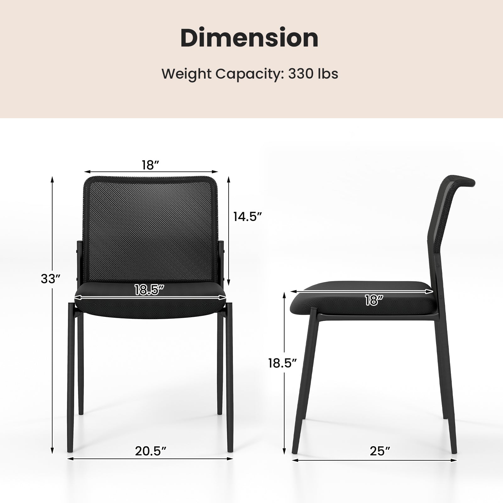 Waiting Room Chair Set of 2 with Ergonomic Mesh Backrest and Padded Seat-Black - Tampa Home & Garden Store