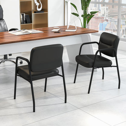 Waiting Room Guest Chair Set of 2 with Mixed PU Leather and Integrated Armrests-Black