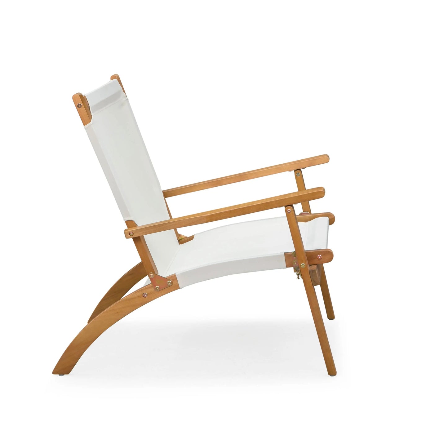 Walker Wooden Folding Chair with natural wood frame and white fabric seat back on Tampa Home & Garden Store