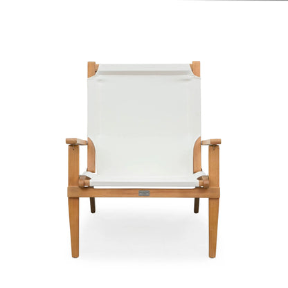 Walker wooden folding chair with white fabric seat and back, natural wood frame on Tampa Home & Garden Store