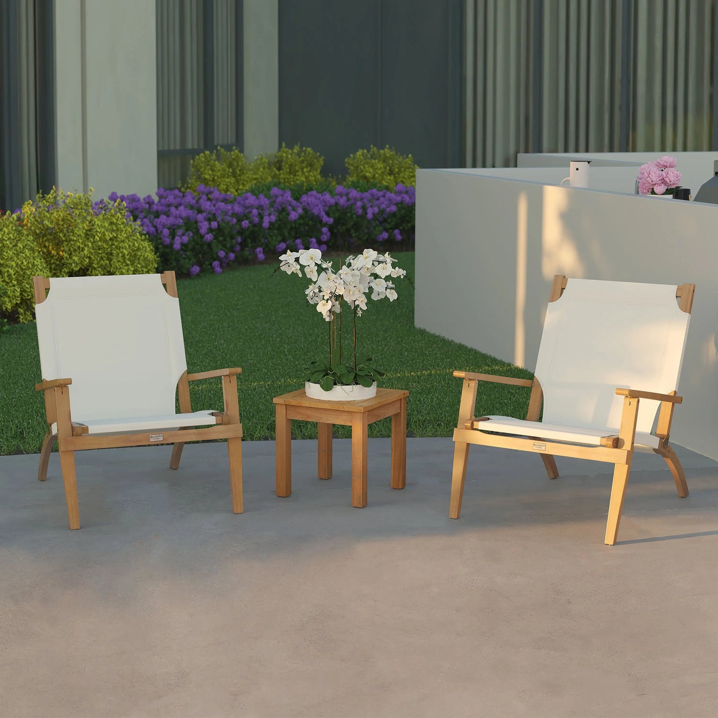 Walker wooden folding chair set, natural wood frame, white fabric seats four chairs on Tampa Home & Garden Store