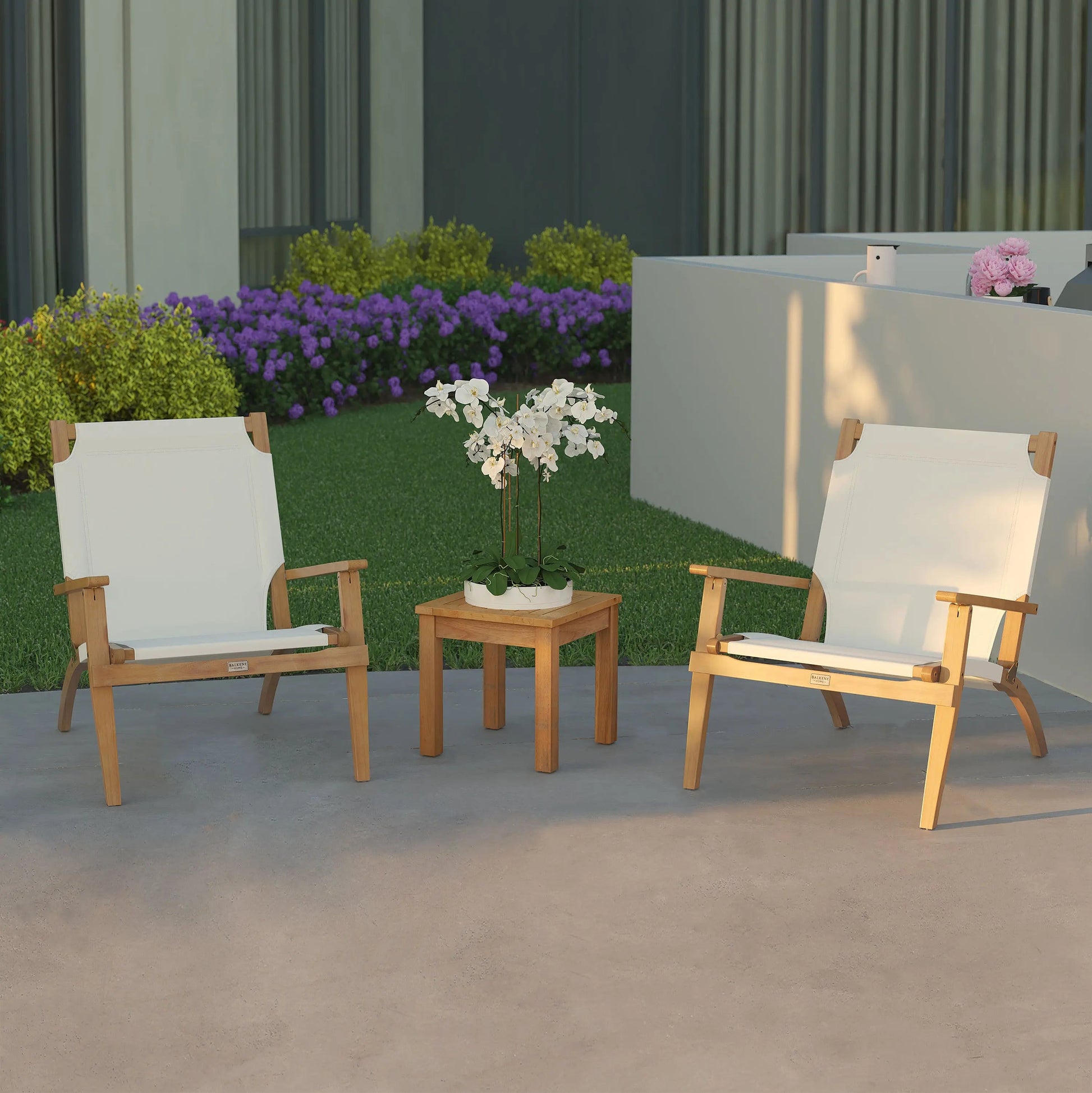Walker wooden folding chair set, natural wood frame, white fabric seats four chairs on Tampa Home & Garden Store