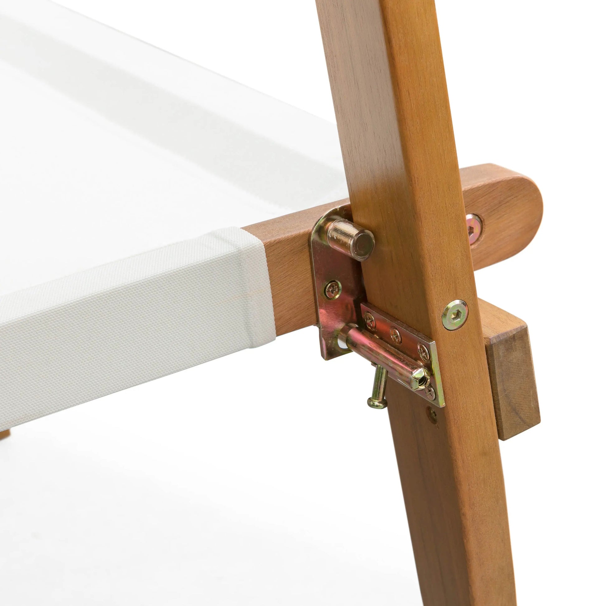 Walker Wooden Folding Chair with natural wood frame and white fabric sling on Tampa Home & Garden Store